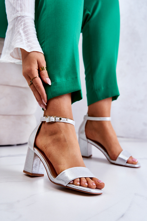 Fashionable Women's Sandals On A Heel Silver Lucida