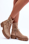 Women's Suede Boots with Lacing Beige Lineanor