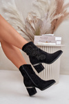 Embellished Perforated Women's Heeled Boots Made Of Eco Suede Black S.Barski HY42-029