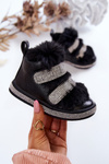 Children's Warm Leather Snow Boots Black Leela 