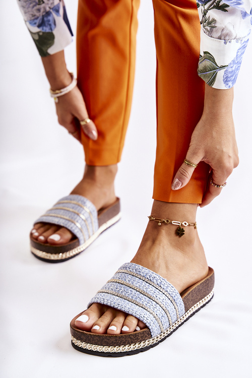 Klapki Damskie Klasyczne Łańcuszek Niebieskie Maddy