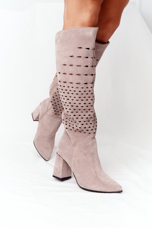 Spring Openwork Suede Boots Lewski Shoes 2847/B Beige
