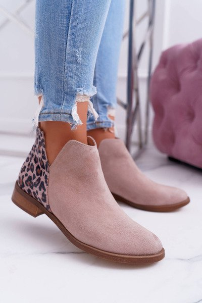 Women's Flat Heel Spring Boots Leather Beige Madness
