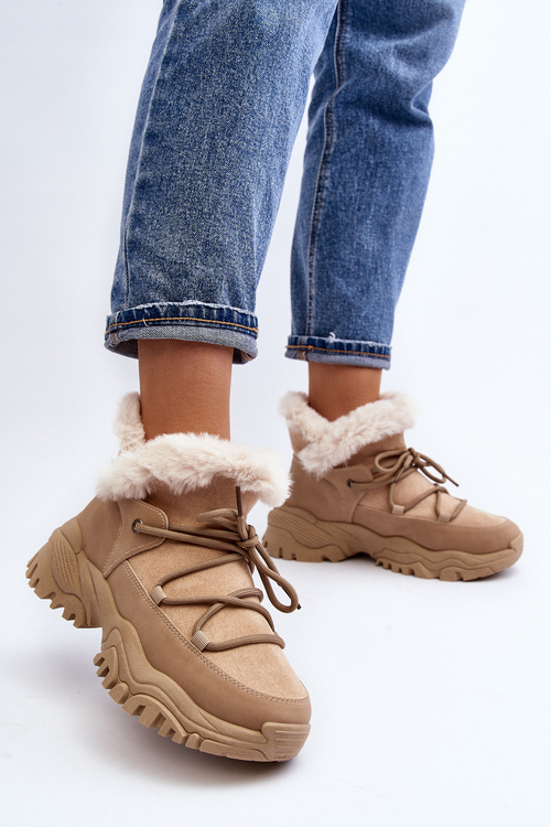 Women's Beige Fur-lined Ankle Boots Cresandi