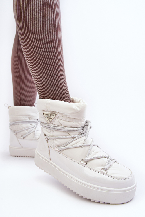 Women's Snow Boots with Platform and Lace-up White Fleure