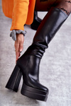 Fashionable Leather Boots On Chunky Heels Black Meggie