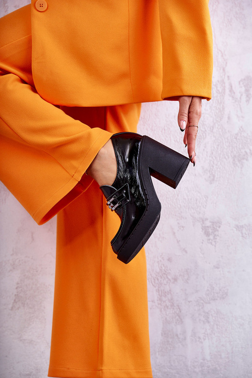 Półbuty Lakier Masywny Słupek Czarne Lemar Jaime