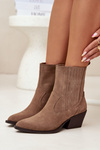 Suede Cowboy Ankle Boots Women's Heeled Insulated Khaki Dylira