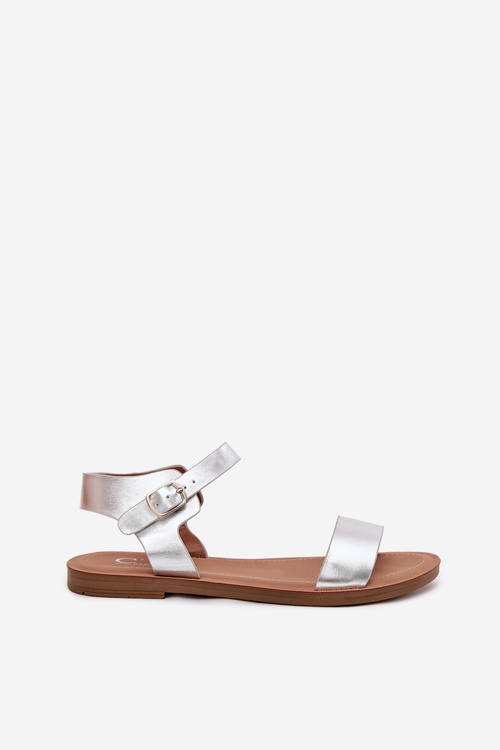 Womens Flat Heel Eco Leather Silver Sandals Kivara