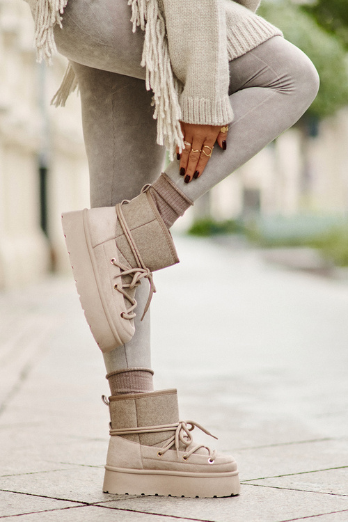 Snow Boots With Lacing On Platform Beige Mavora