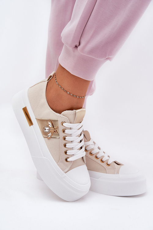 Women's Platform Sneakers With Decorative Detail Beige Annisae
