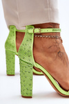 Women's High Heel Sandals With Zircons Green Idealistic