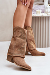 Embellished Cowboy Ankle Boots Mid Calf Heeled S.Barski HY42-153 Camel