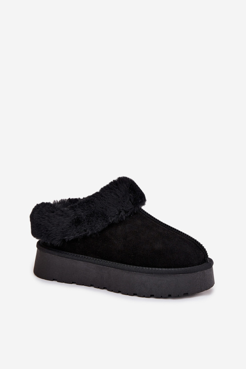 Leather Suede Snow Boots Women's With Fur Black Mivelle