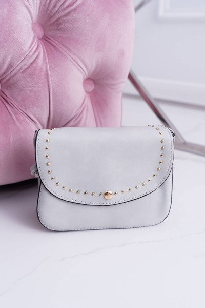 Torebka Damska Mała Kuferek Złote Nity Szara