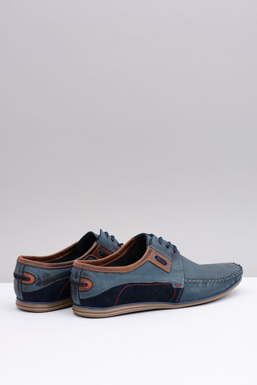 Navy Blue Lace-up Polish Leather Men's Mokassins Teodoro