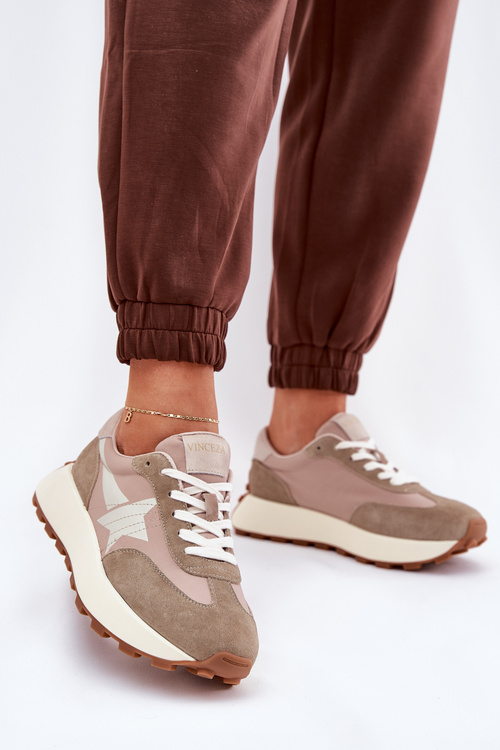 Buty Sportowe Damskie Zamszowe Platforma Beżowe Vinceza 66720