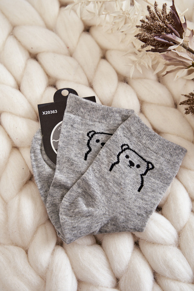 Women's Cotton Socks With A Teddy Bear Grey
