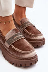 Women's Velour Moccasins with Decoration Brown Wendreda