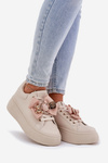 Women's Sneakers With Bow And Brooch With Bear Beige Leathria