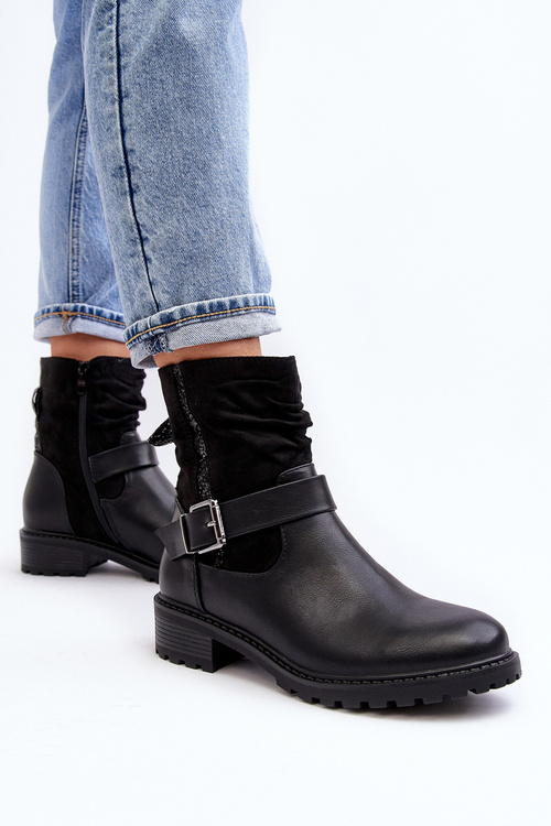 Women's Flat Heel Boots with Clasp Black Cillolis