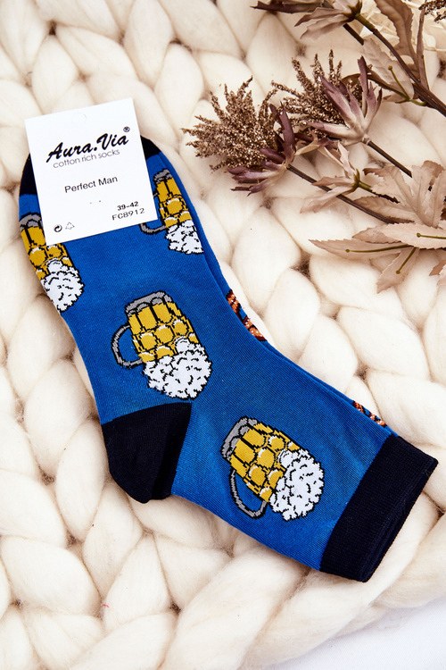 Men's Funny Socks Unmatched Beer And Pretzels Blue