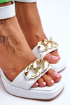 Women's Leather Sandals With Massive Heels Lewski Shoes 3207 White