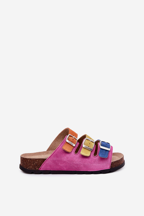 Ladies Suede Slippers With Buckles Panto Fino Fuksja RR267033