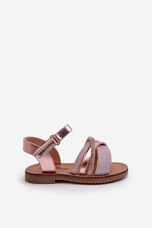 Błyszczące Dziecięce Sandałki Na Rzep Różowe Delphina