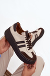 Leather Women's Sneakers On Platform Zazoo 3775 Beige Chocolate