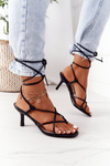 Lace-up High Heel Sandals With Square Toe Black Runway