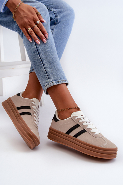 Women's Platform Sneakers Beige-Black Egelia