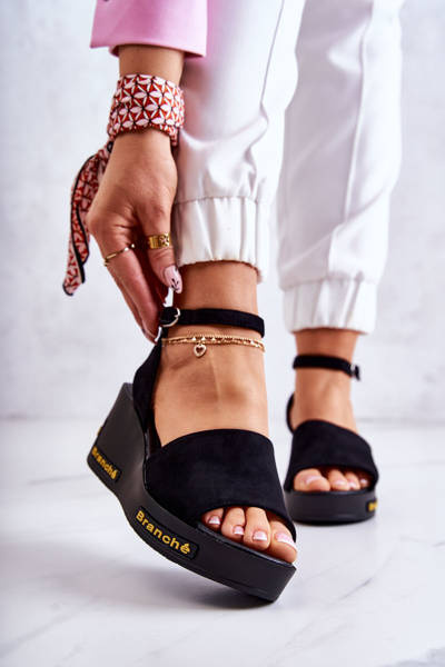 Women's Suede Wedge Sandals Black Cortena