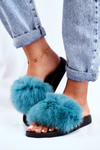 Women's Slides With Natural Fur Green Bushido