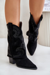 Embellished ankle boots cowboy style mid-calf on heel black HY42-153
