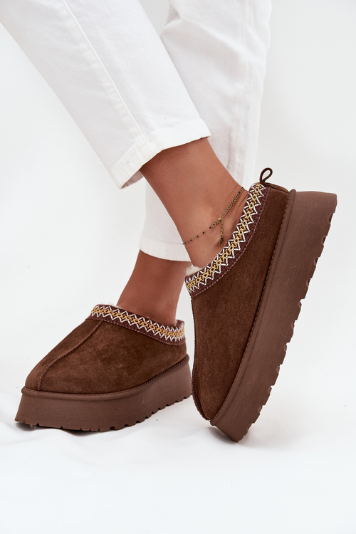 Snow boots slippers with platform with embroidery Brown Tamilda