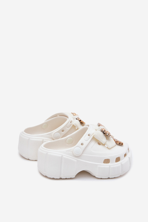 Girls Foam Slippers With Bow And Decorations White Selvana