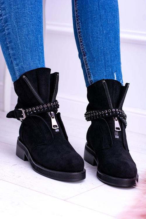 Lu Boo Czarne Damskie Botki Suwak Cekiny Rafell