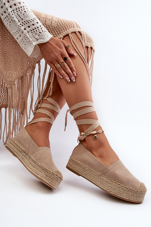 Women's Espadrilles Tied on a Platform with Braiding Beige Tailesse