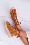 Women's Platform Sandals with Espadrilles Lace-up Camel Grand