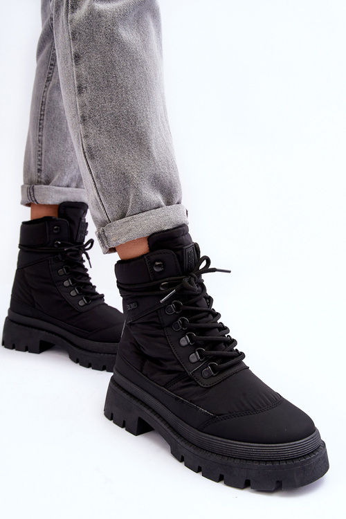 Trapery Botki Ocieplane Płaski Obcas Platforma MM274338 Czarne