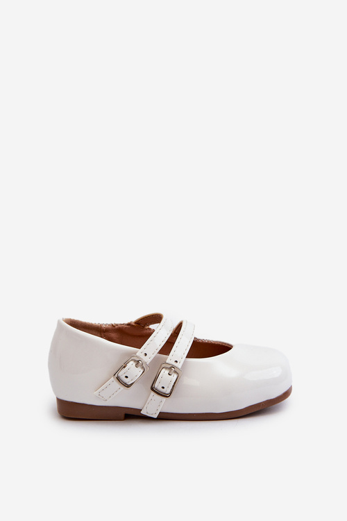 White Patent Leather Children's Ballerina Flats with Straps Margenis