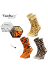 Rainbow Socks Wild Animal Motifs Giraffe Panther Tiger 3 Pairs