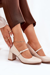 Lacquered high heels with strap and buckle beige Tammirea