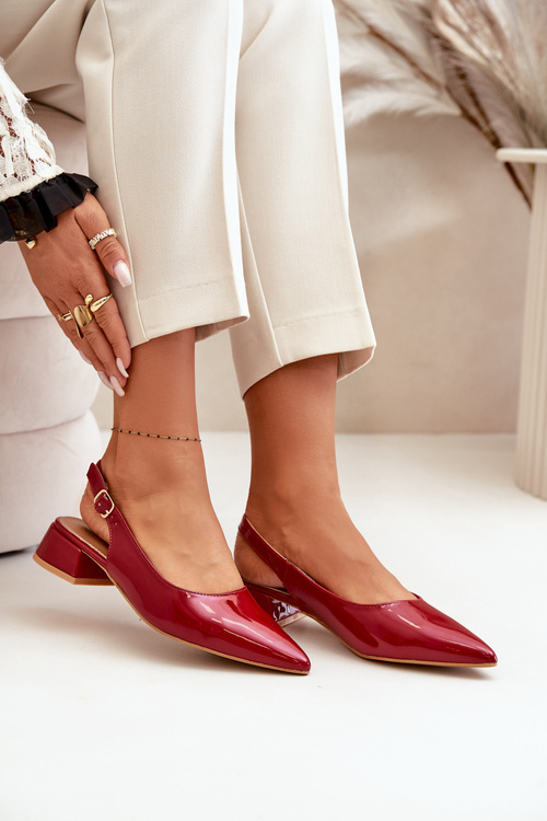 Lacquered Ballerinas On Low Heel With Pointed Toes Burgundy Anarinne