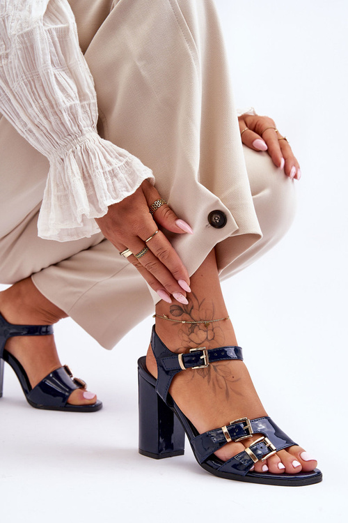 Lacquered Heeled Sandals S.Barski 80-3 Navy