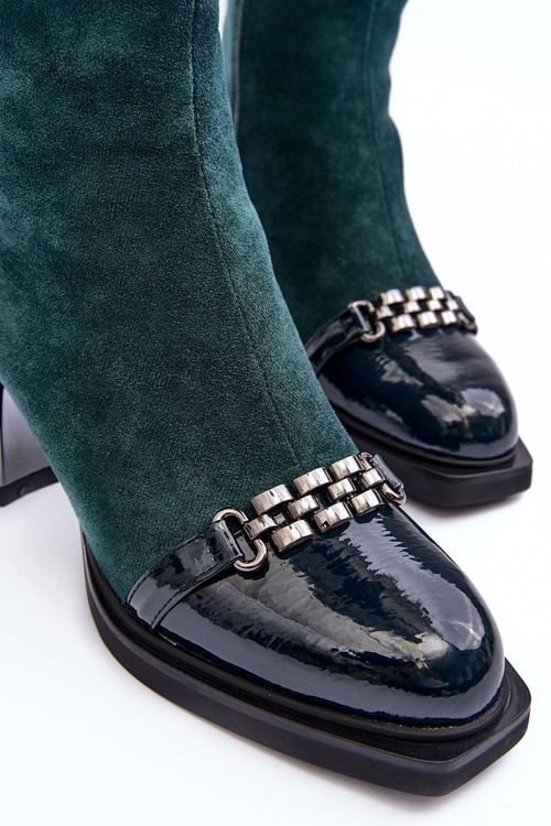 Botki Zamsz Masywny Klocek S.Barski MR870-70 Zielone