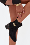 Fleece lined women's ankle boots with gold decoration on block heel black Sarona