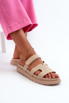 Eco Leather Women's Velcro Sandals in Light Beige Silaka