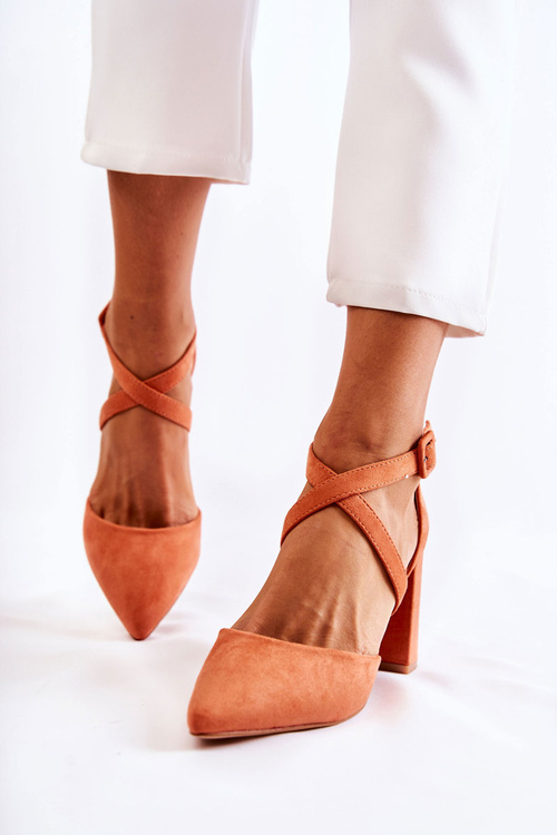 Sandałki Na Słupku Modne Pomarańczowe Sinari